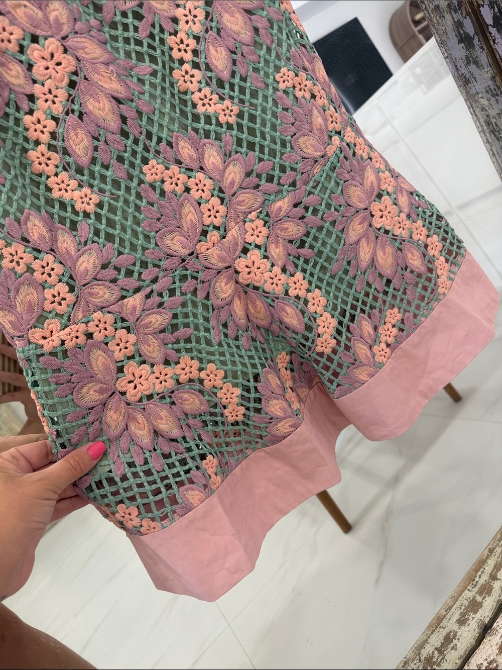 foxiedox Strapless Floral Lace Dress in Pink and Green - Picture 5 of 8